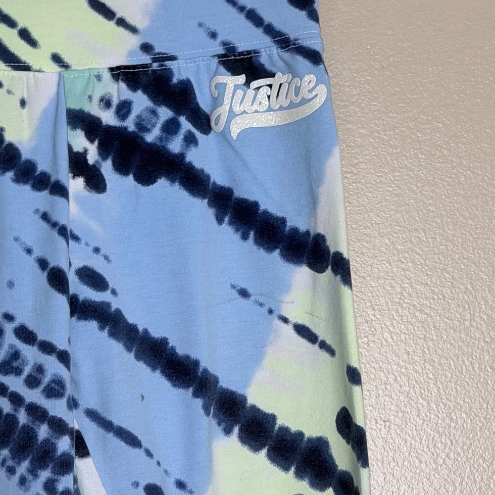 Justice Leggings Girls Size 7/8 Blue Green Tie Dye Athletic High Rise Y2K Dance